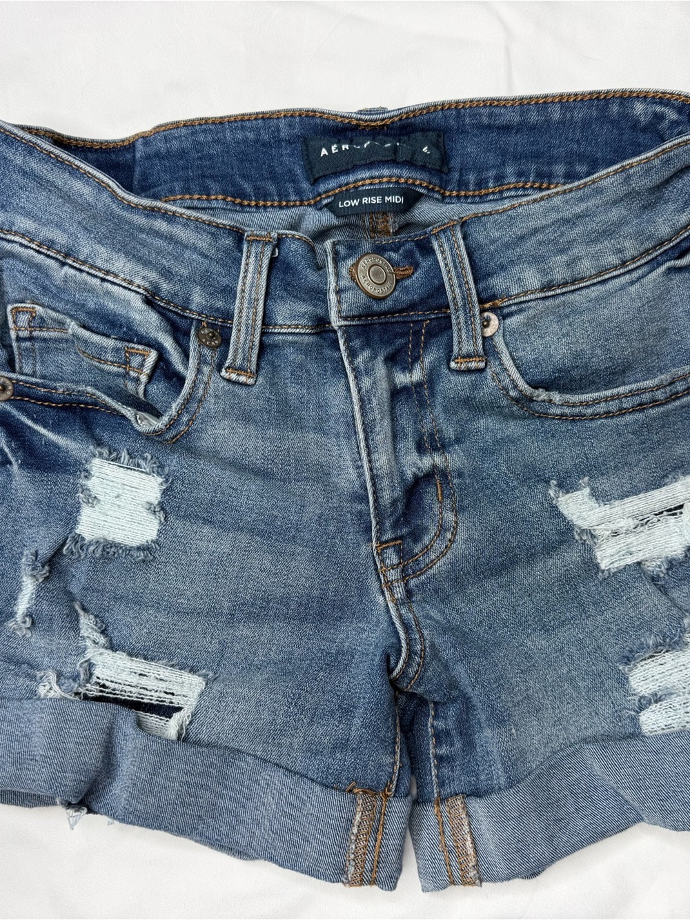 Aeropostale Distressed Light Blue Denim Shorts